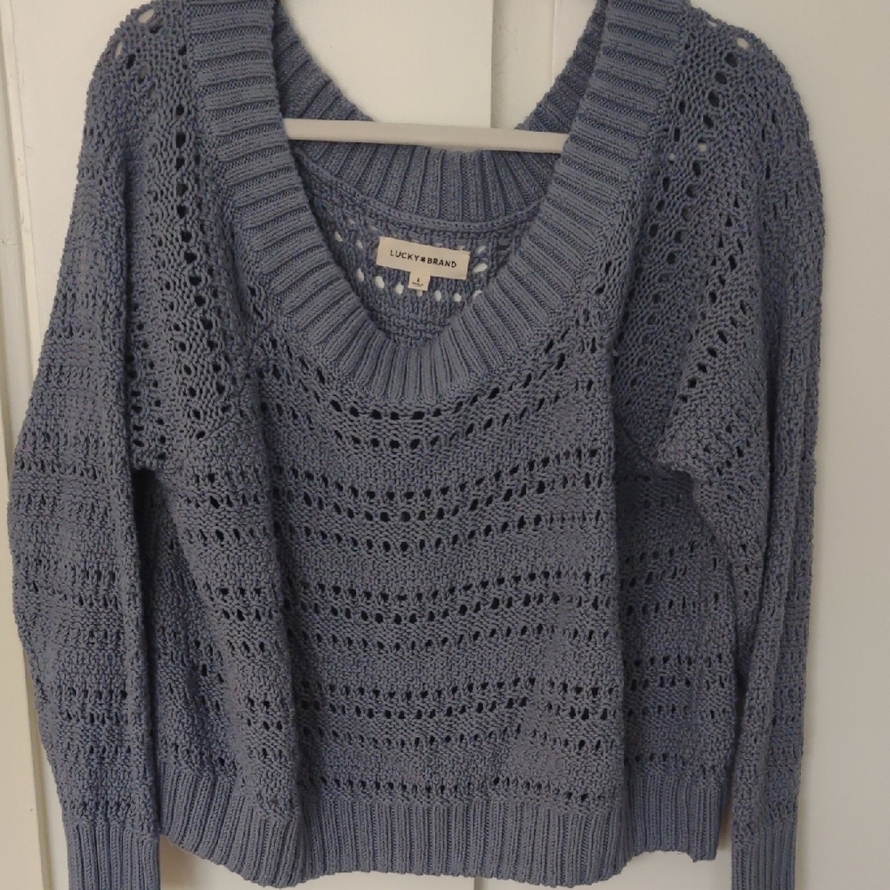 Lucky Brand Women's Blue V-Neck Sweater